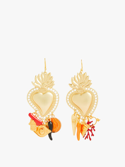 Heart and charm earrings