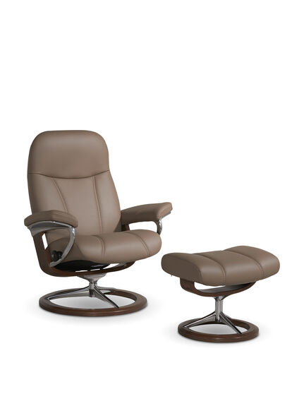 Consul Brown Leather Small Signature Chair And Footstool