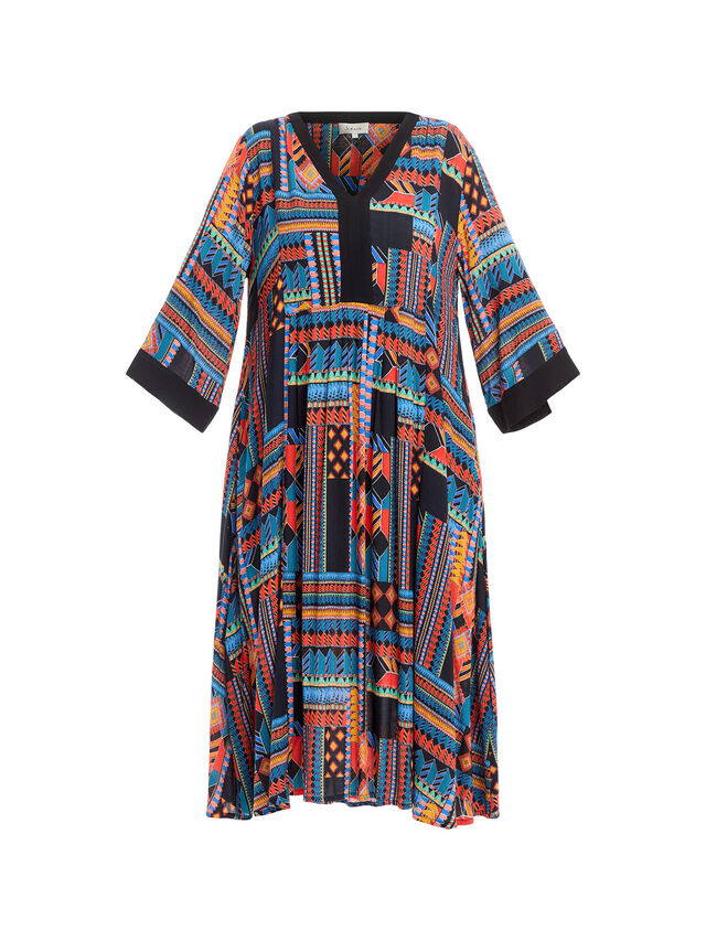 Bold Graphic Marks Patchwork  Flared Dress