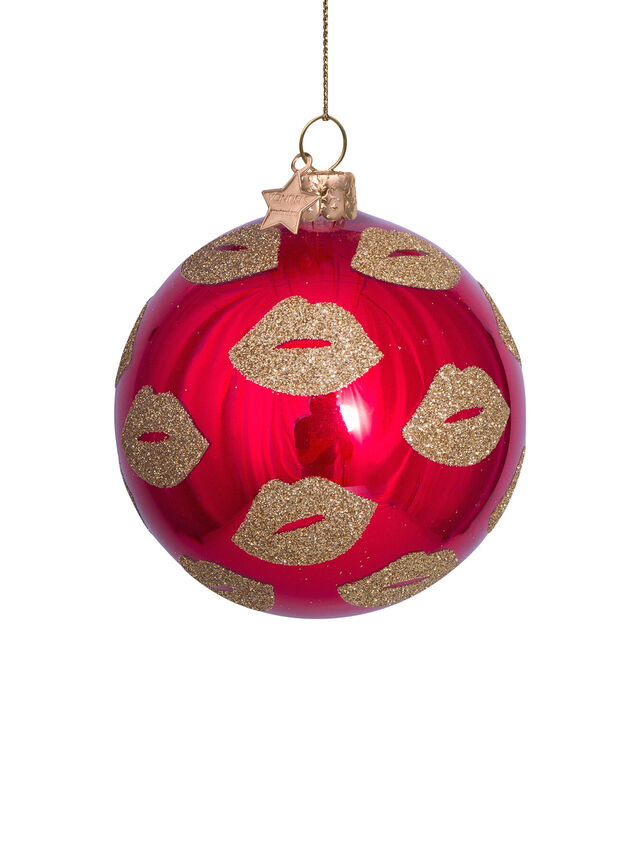 F 8Cm Bauble With Glittery Lips