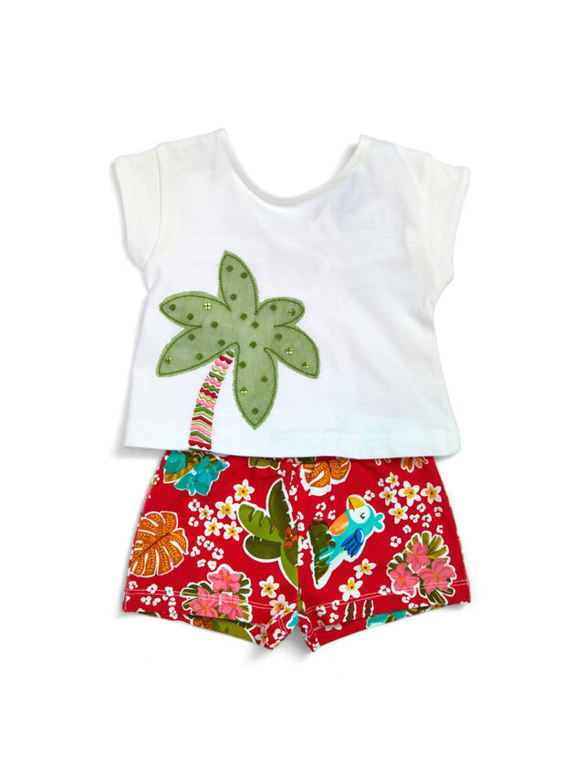 Palm tee and tropical printed shorts set