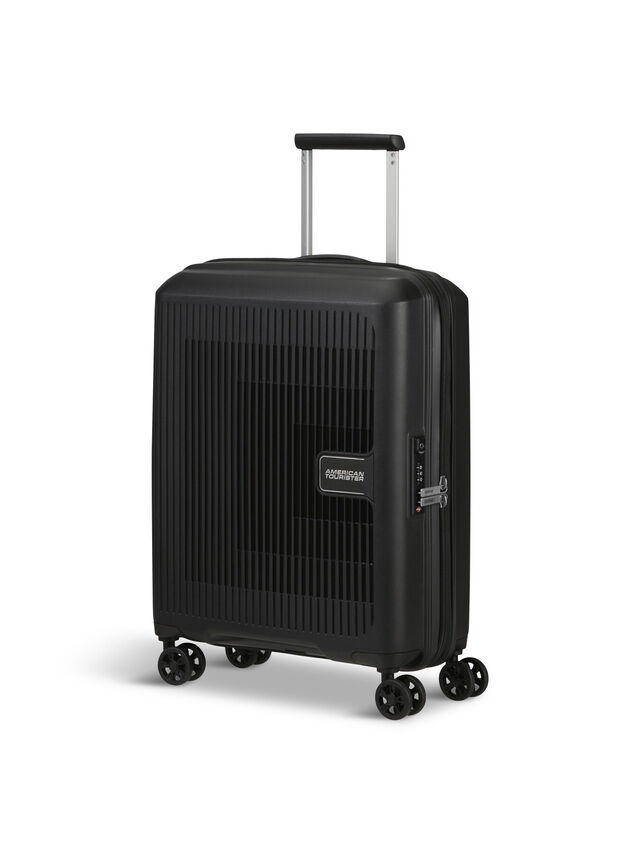 American Tourister Aerostep Spinner 55cm Small Expandable Suitcase, Black