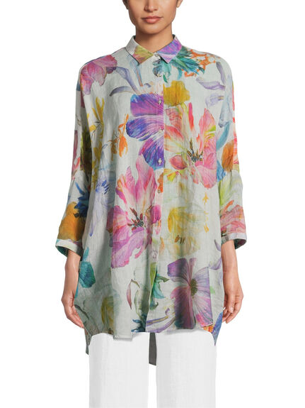 3/4 Sleeve Flower Shirt