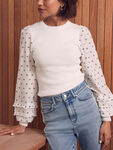 White Embroidered Sleeve Top