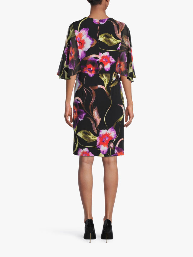 Sheer Sleeve Floral Wrap Front Dress