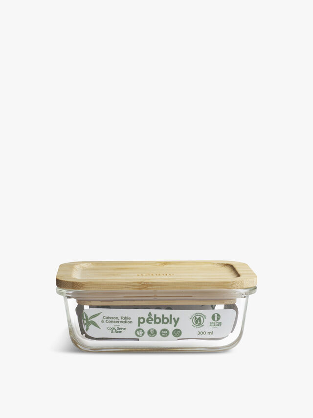 Rectangular Glass Food Storage Container with Bamboo Lid 300ml