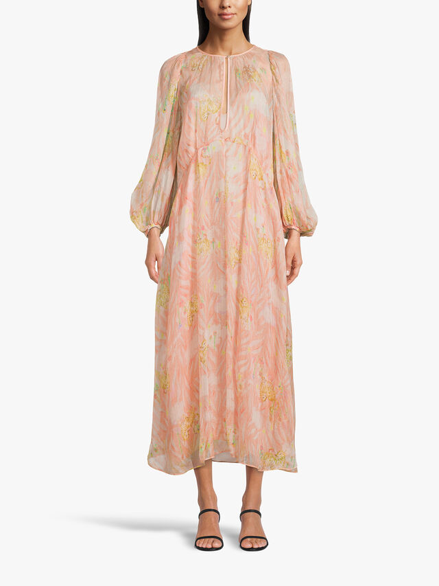 Printed Lurex Chiffon Silk Long Dress