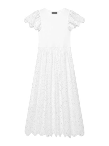 White Jersey Broderie Midi Dress