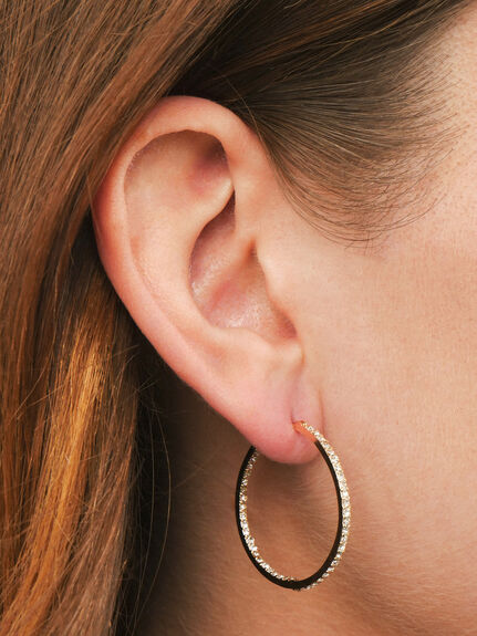 Gold Tone Crystal Micro Pave Inlay Hoop Earrings