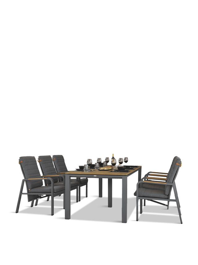 Montana 260x100 Teak Dining Table with 6 Reclining Dining Chairs