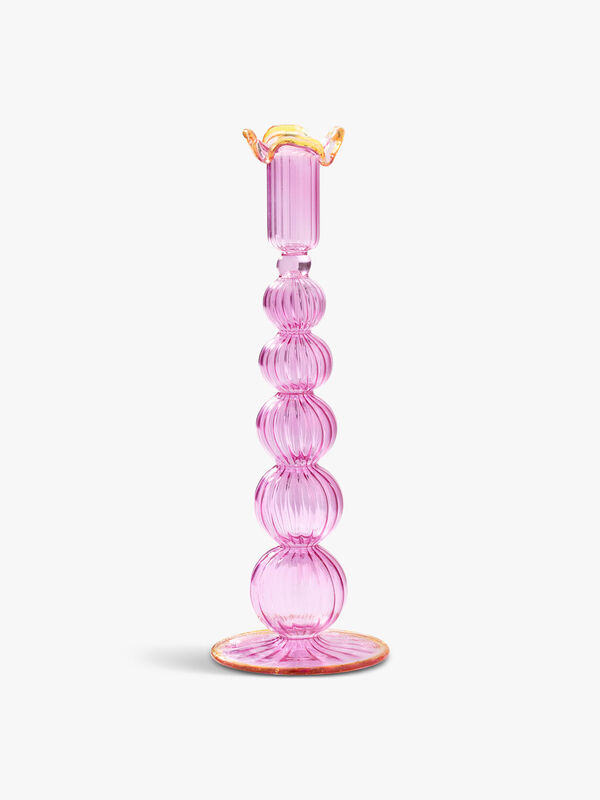 Lilac + Yellow Piped Glass Candle Holder