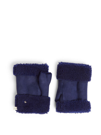 Suede and Teddy Cuff Fingerless Mittens