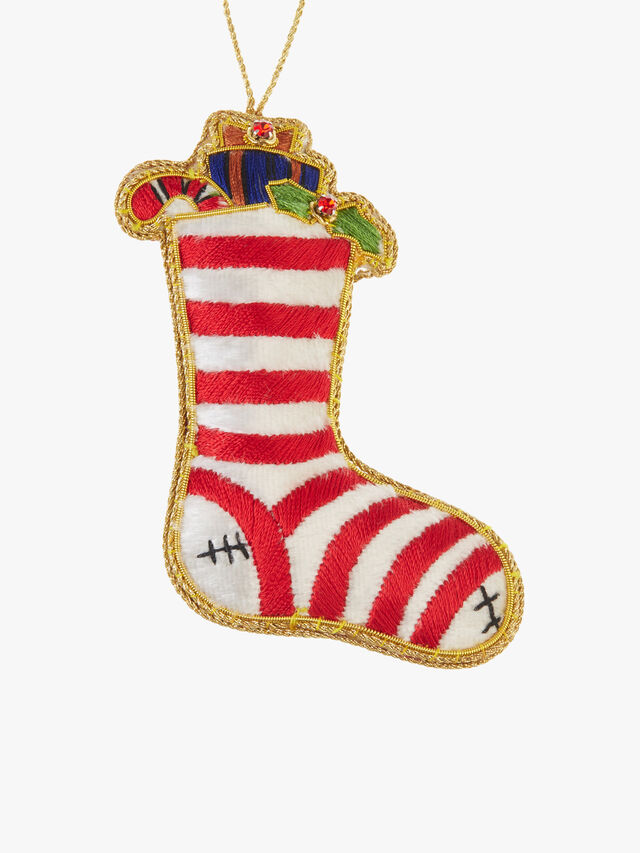 Red Striped Stocking With Crystals Decoration