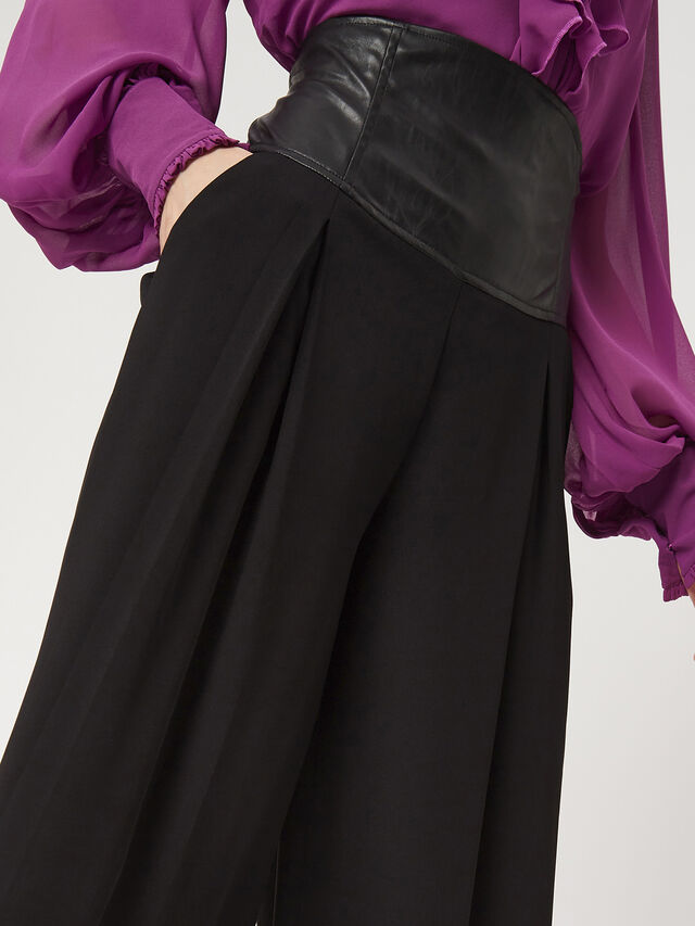Faux Leather Waistband Trousers
