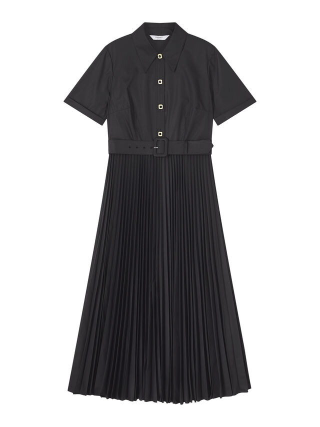 Cally Black Pleated Shirt Dress