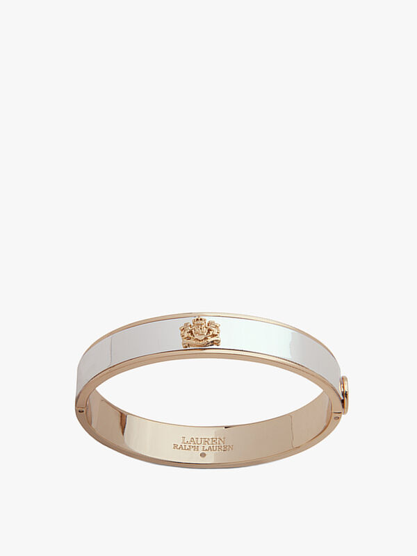 Two Tone Lauren Ralph Lauren Crested Bangle with Snap Closure
