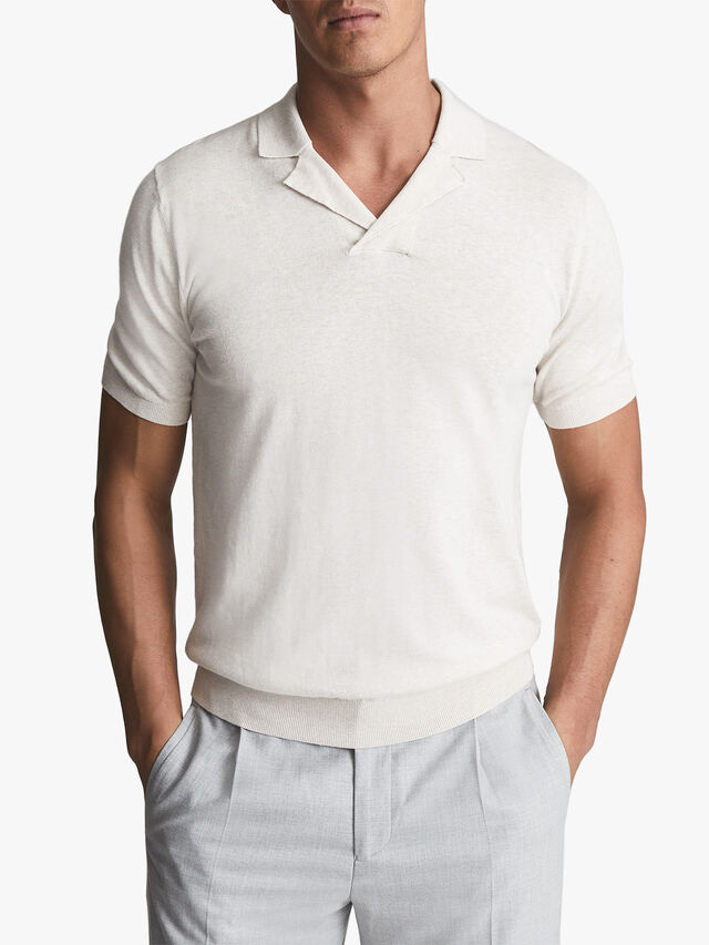 Shooter Open Collar Linen Blend Polo Shirt