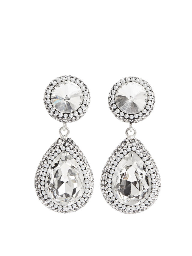 Silver Teardrop Crystal Earrings