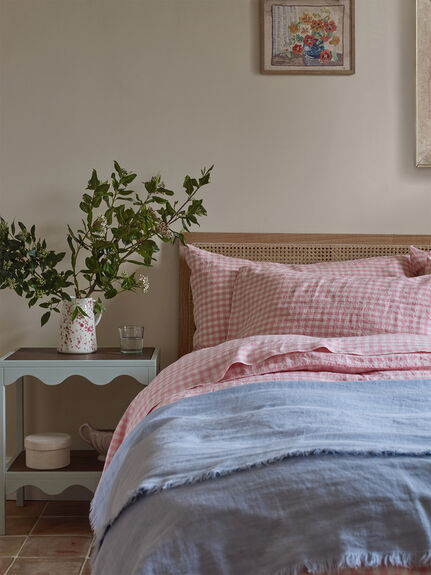 Pink Bloom Gingham Linen Pillowcases