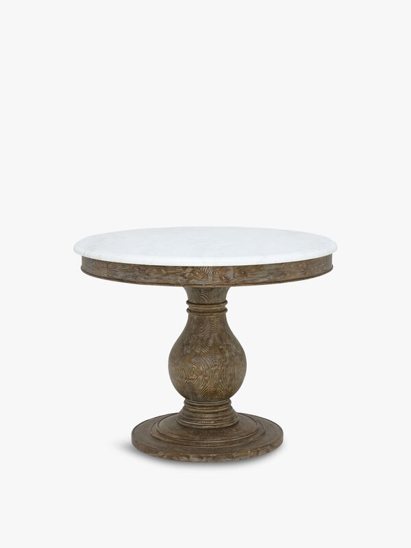 Woolton Round Dining Table, White Marble and Mid Burnt Oak, 100cm
