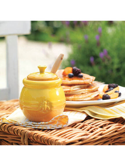 Stoneware Honey Pot and Dipper Dijon