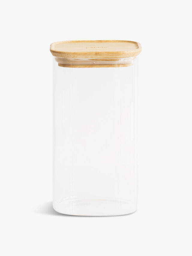 Square Tall Glass Food Storage Container with Bamboo Lid 1.4L
