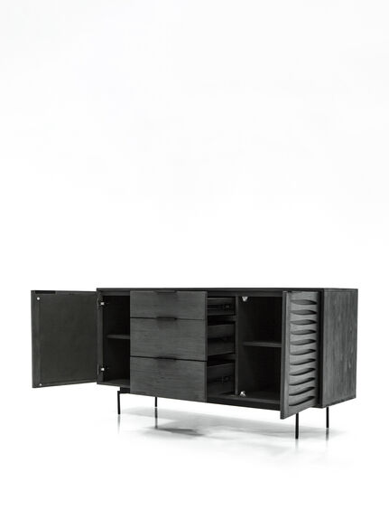 Bronks Black Acacia Buffet Cabinet with Two Doors and Three Drawers