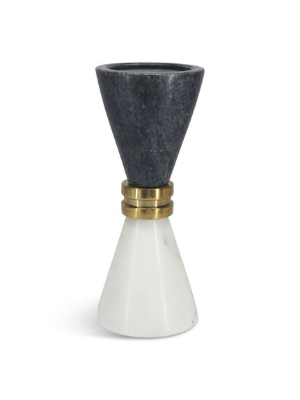 Marble Candle Holder  Black & White with Brass Trim