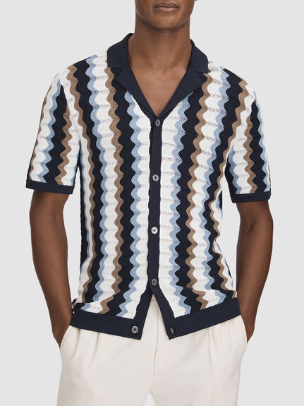 Waves Knitted Cuban Collar Shirt