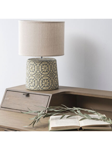 Vedder Cream Concrete Lamp With Geometric Pattern and Shade - E14 40W