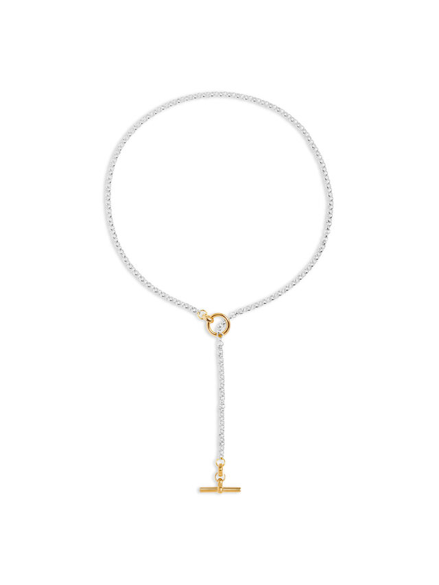 Short Silver and Gold Lariat Necklace
