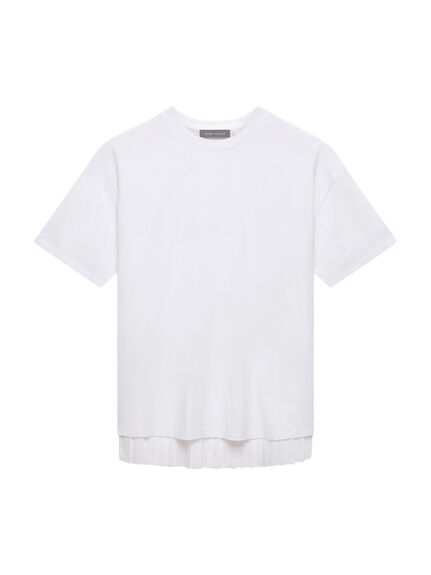 White Cotton Blend Pleated T-Shirt