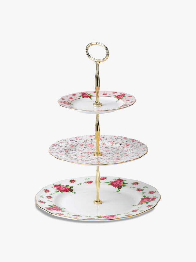 New Country Roses White Vintage 3 Tier Cake Stand