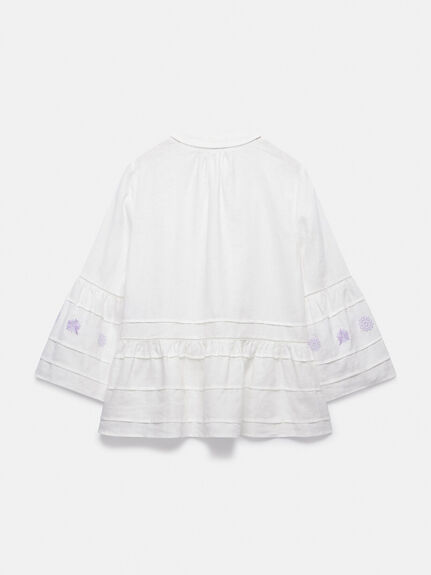 White Embroidered Linen Blouse