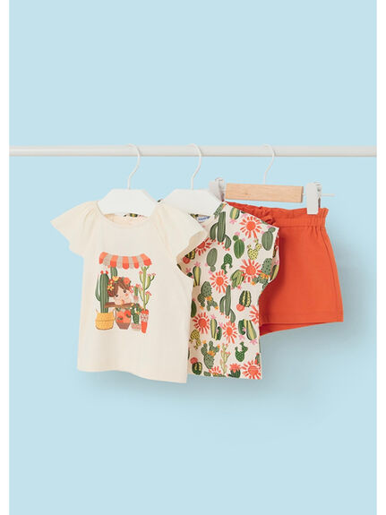 Orange Shorts & 2 Catcus Shirt Set