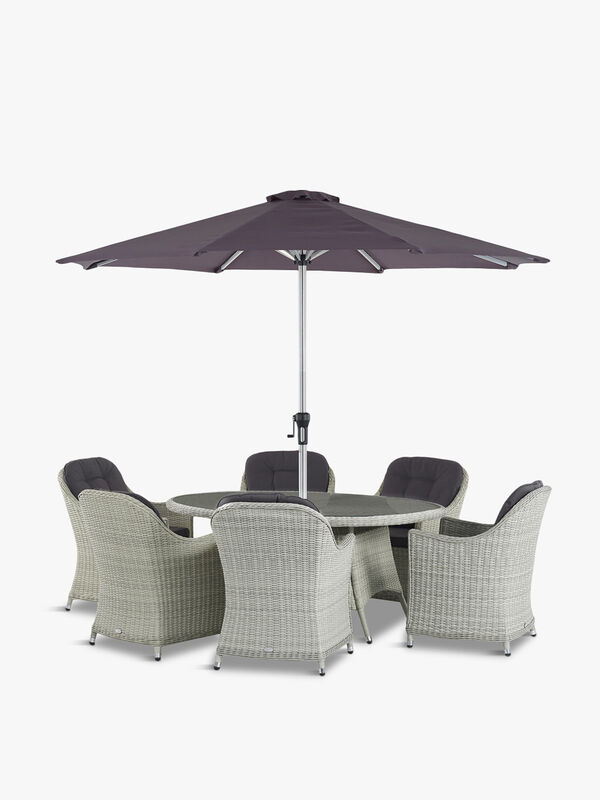 Monterey Elliptical 6 Seat Table Set with Parasol and Base
