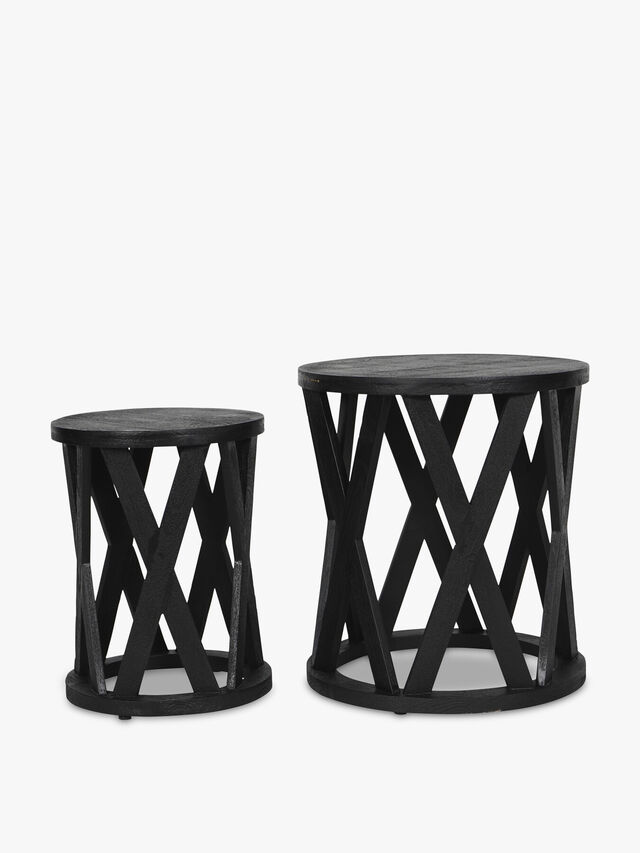 Cali Solid Wooden Set of 2 Nesting Side Tables in Black