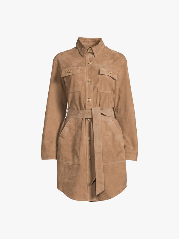Suede Long Belted Overshirt