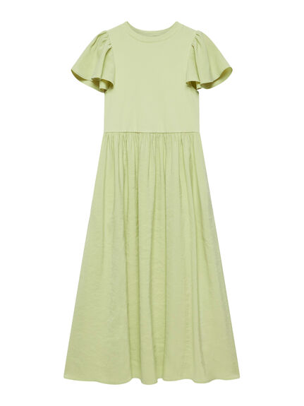 Green Jersey Ruffle Midi Dress
