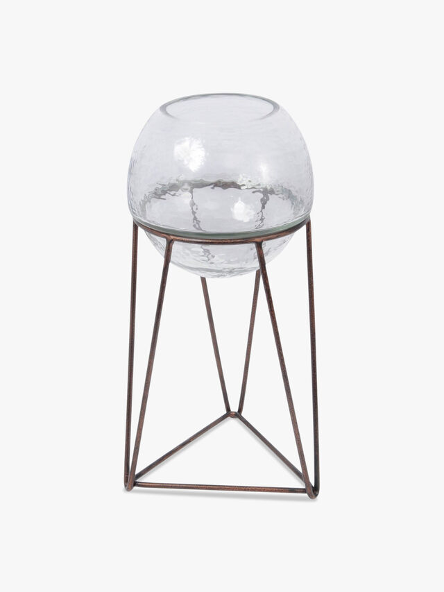 Bersa Medium Table Fishbowl Planter with Aged Copper Base