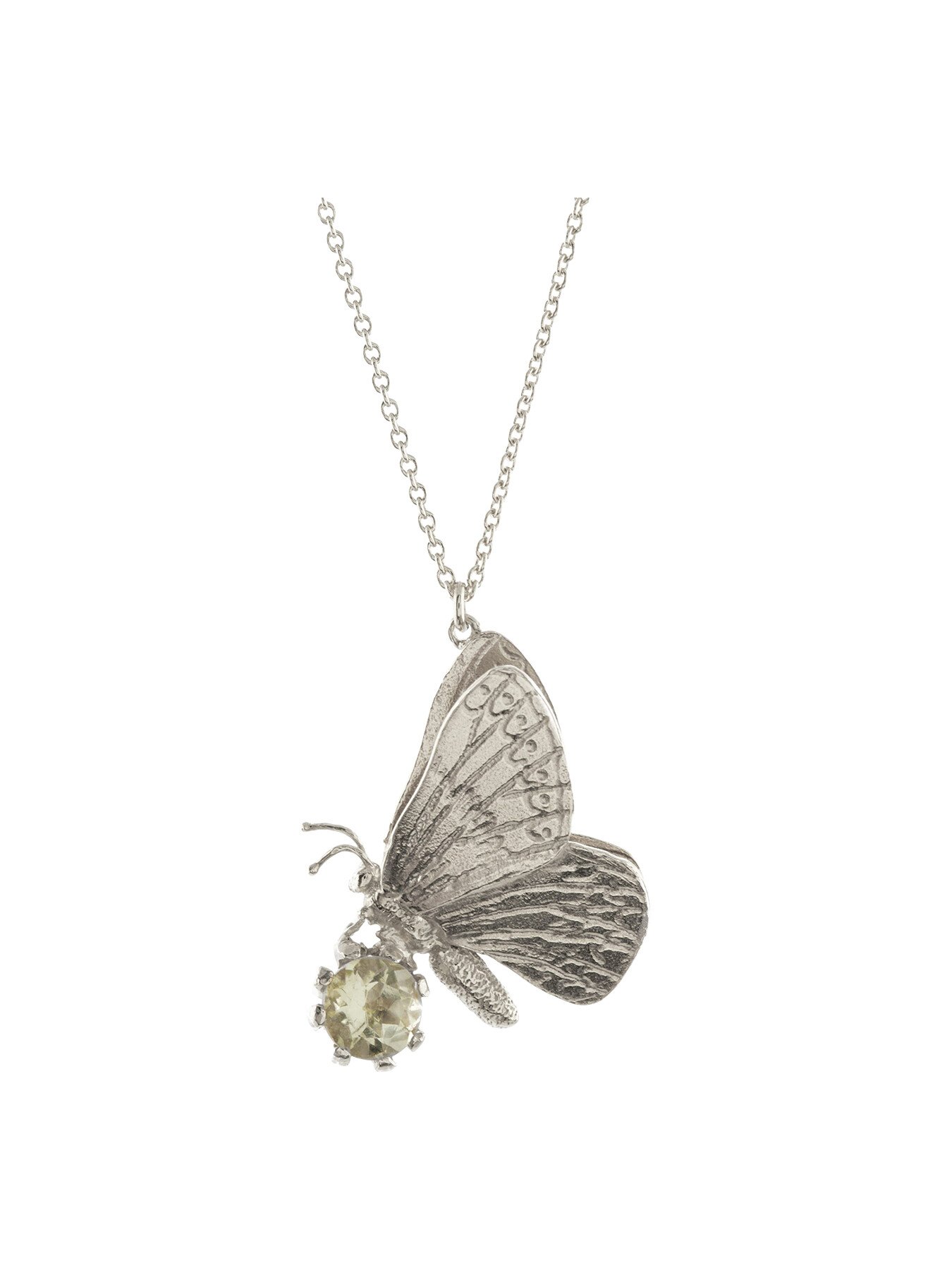 Shop Alex Monroe Women's Green Amethsyt Butterfly Necklace Silver