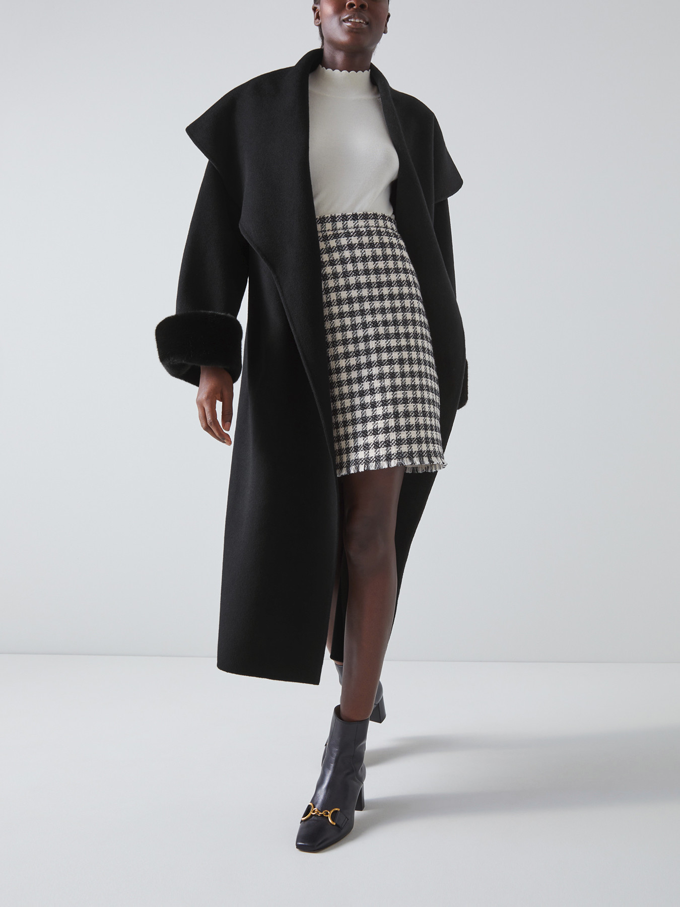 LK Bennett Jodie Black Wool-Blend Faux Fur Cuff Coat | Faux Fur ...