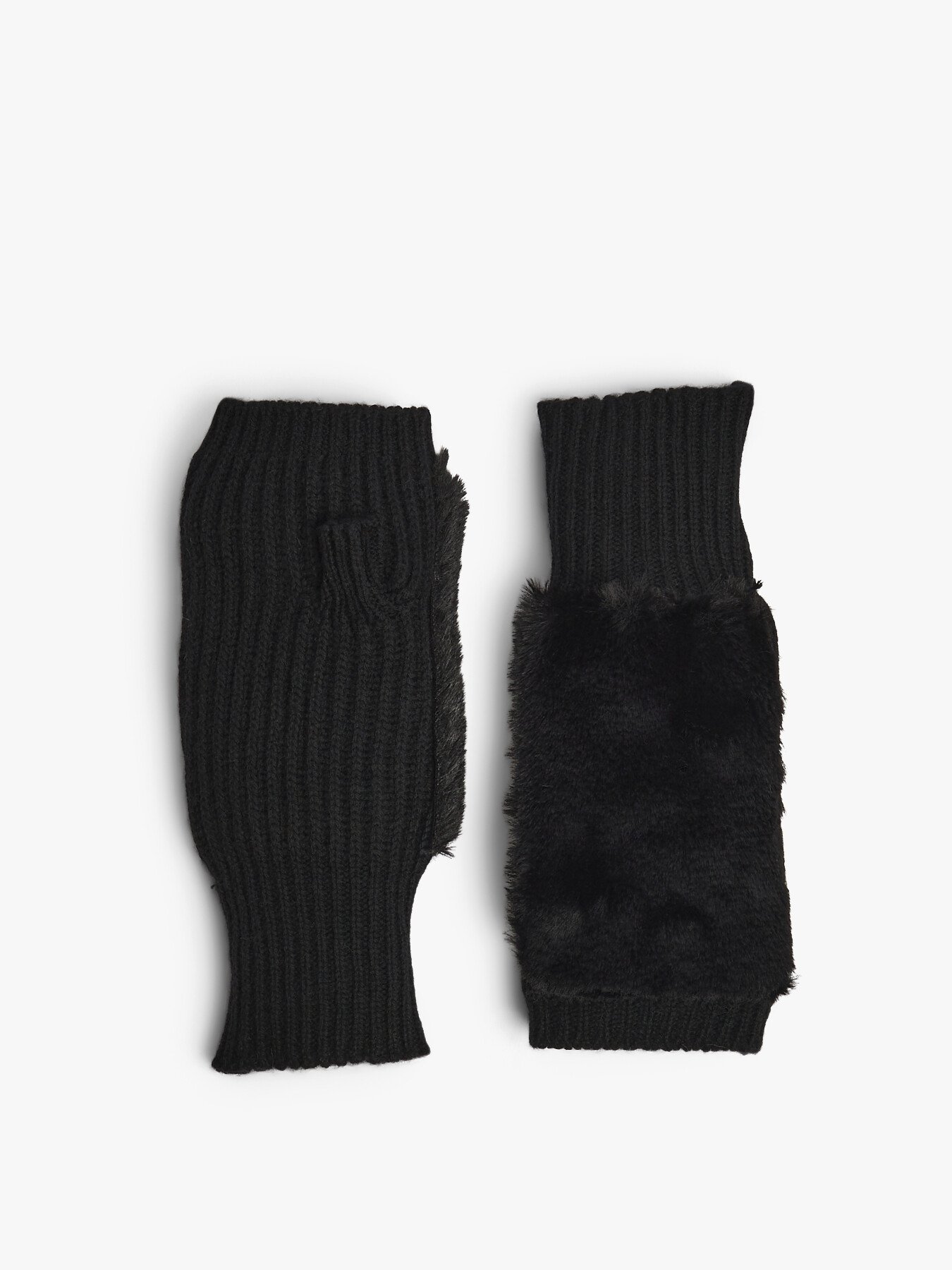 Alpo Gloves Cashmere Blend Fingerless Gloves With Eco Fur Black