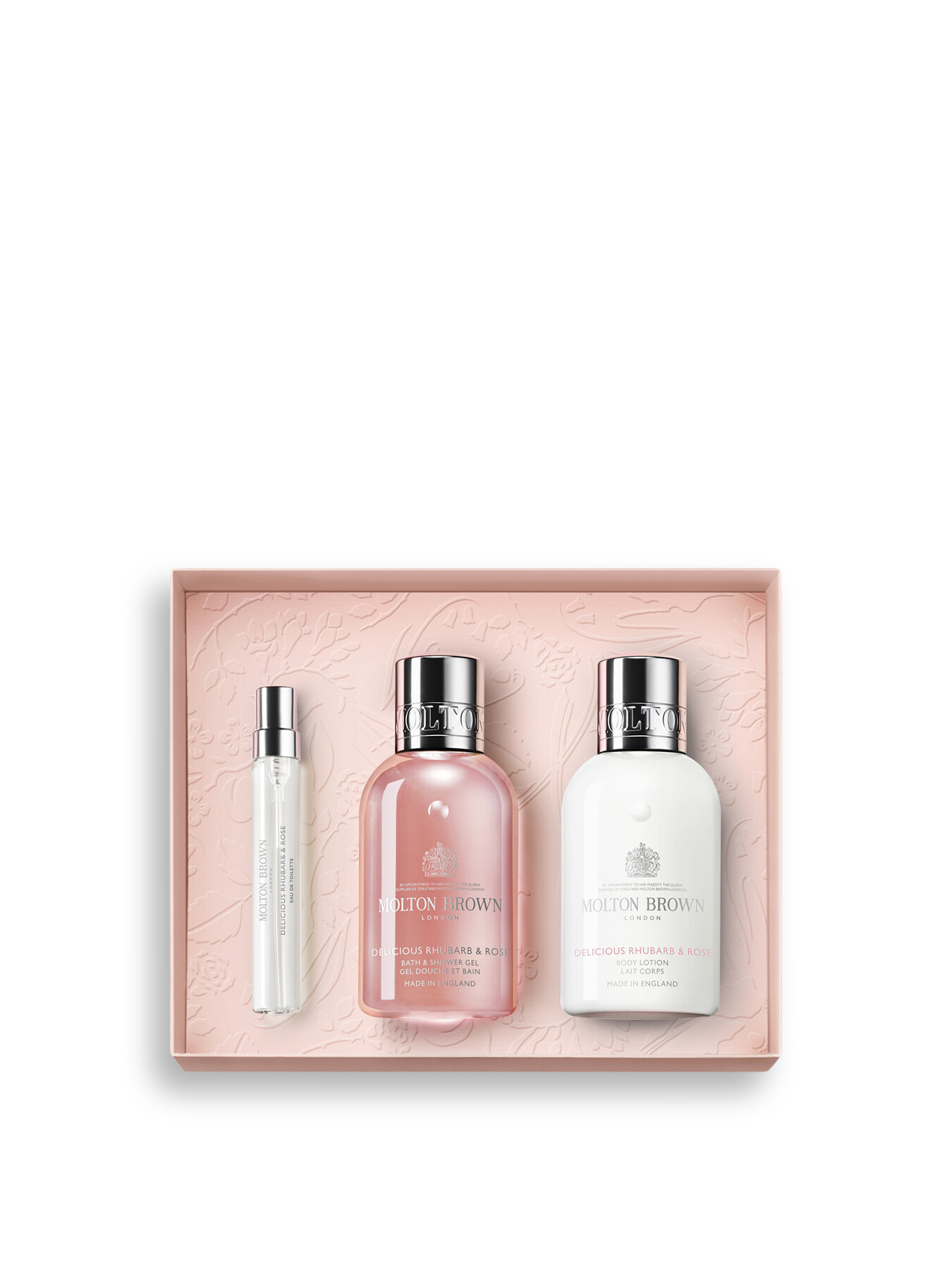 Molton Brown Delicious Rhubarb And Rose Travel Gift Set In White