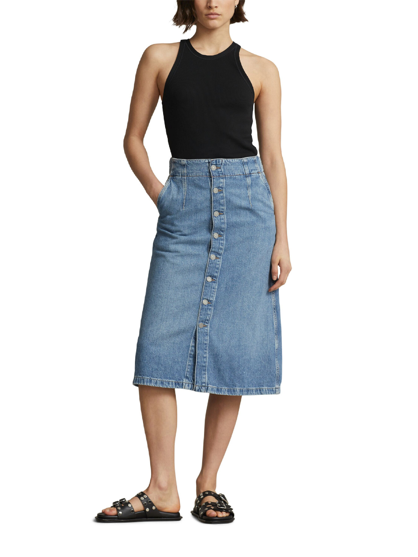 Button Front A-Line Denim Skirt – Shop Risqué