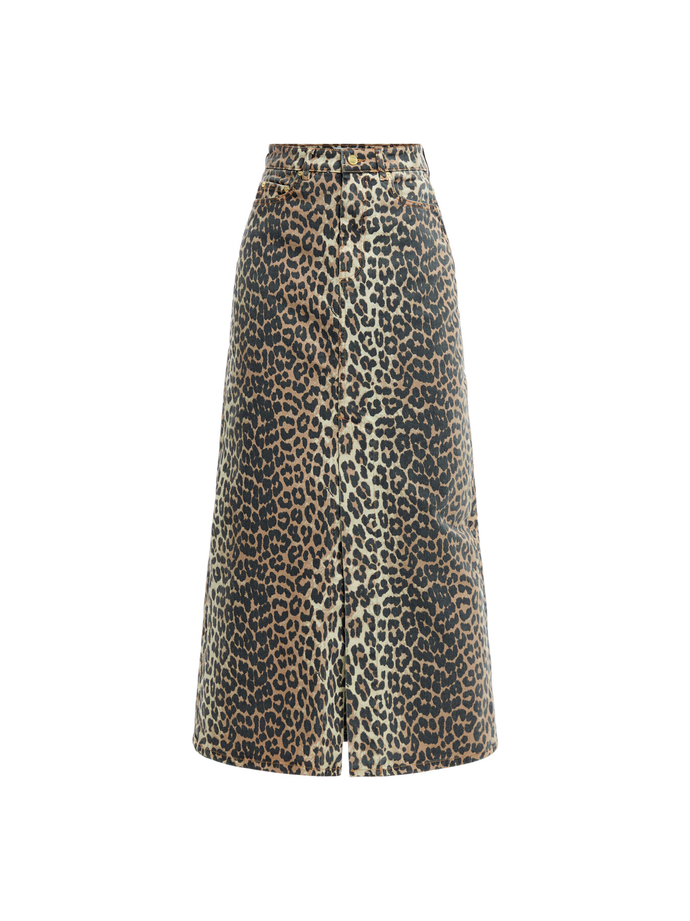 Ganni Women's Print Denim Maxi Slit Skirt In Animal Print