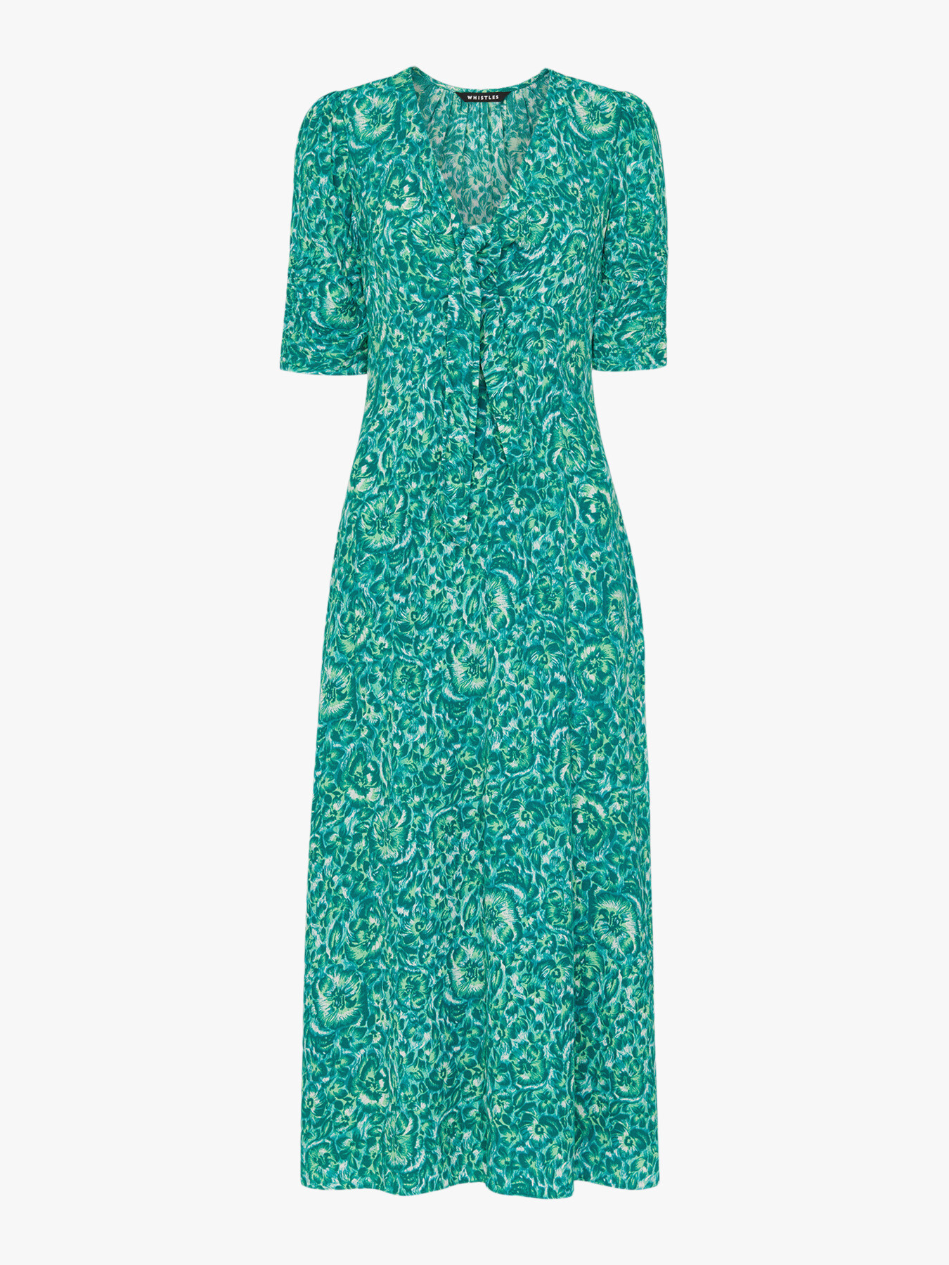 Whistles Clouded Floral Print Tie Midi Dress In Green/multi