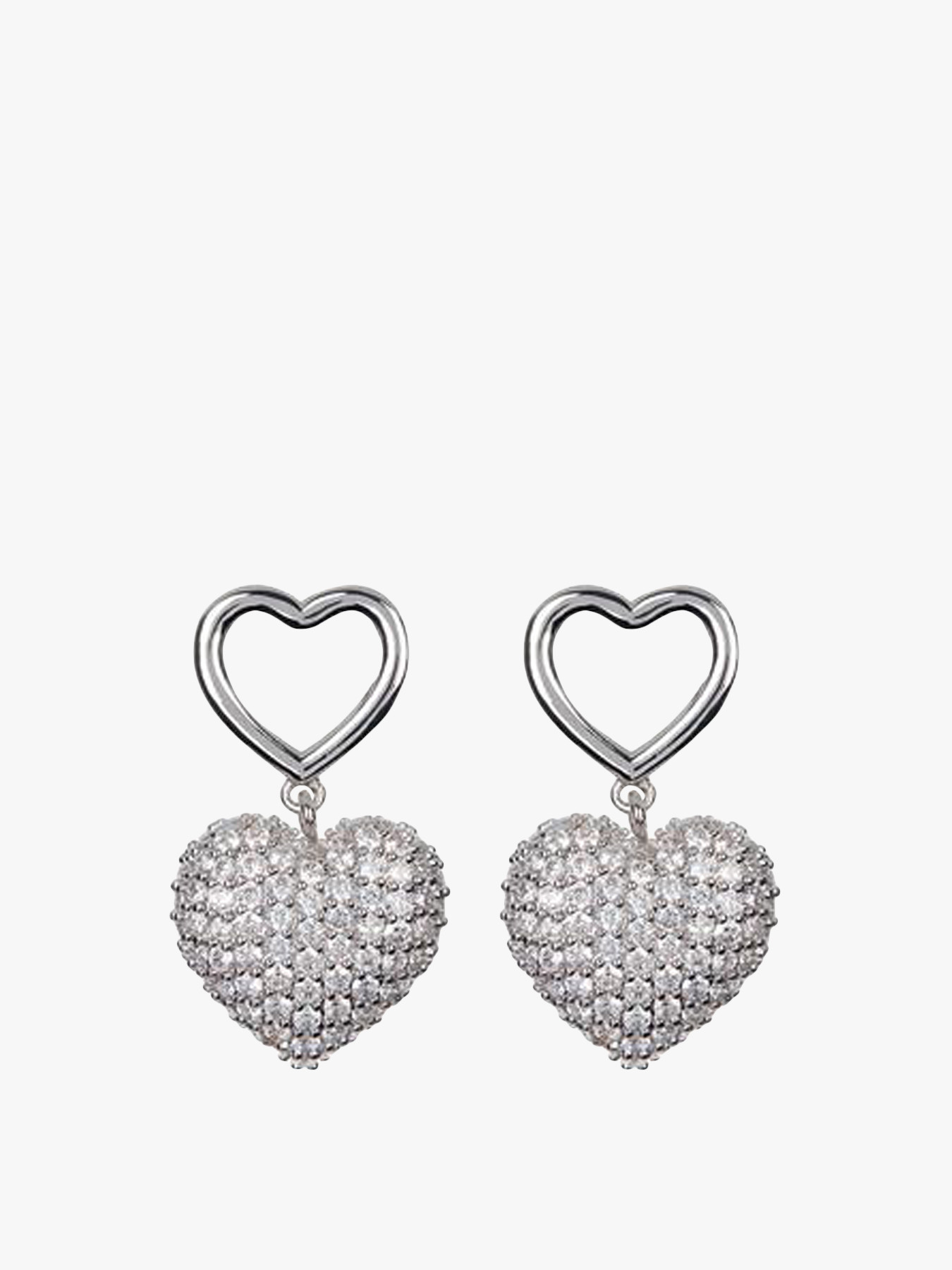 PAVE PUFFY HEART EARRINGS- SILVER