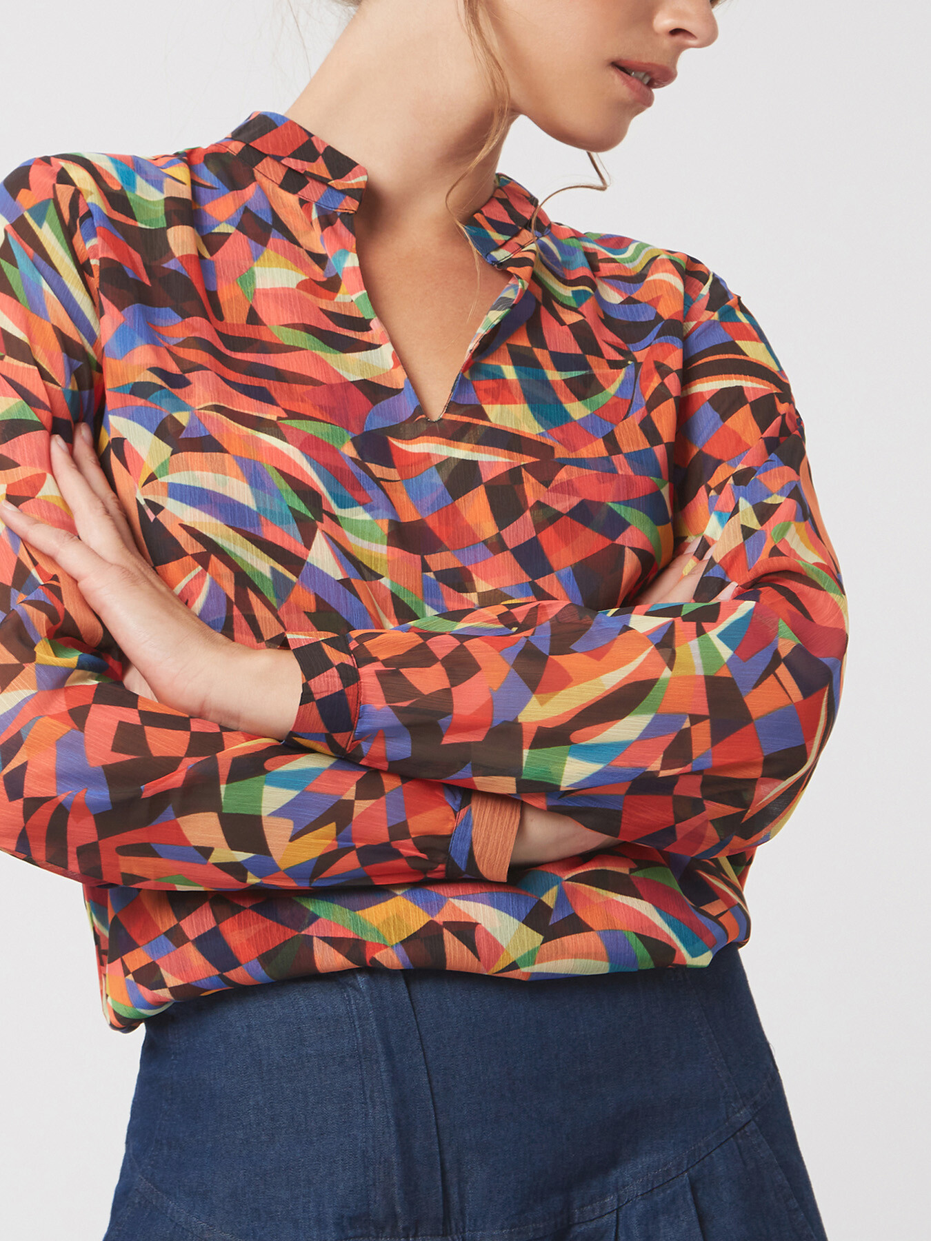 Women's James Lakeland Abstract Print Mandarin Collar Blouse | Fenwick