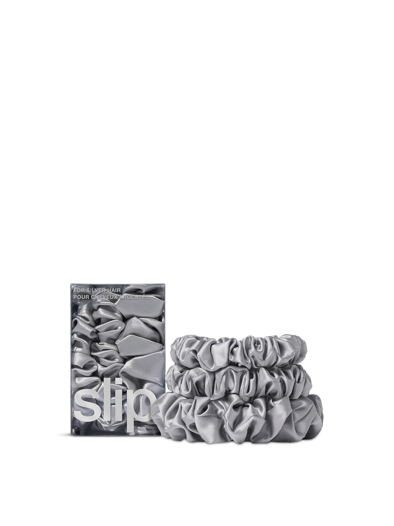 Slip Pure Silk Assorted Scrunchies Set Of 3 Silver In White